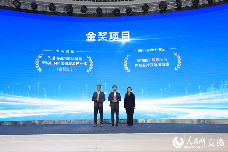 師廣濤（左一）團(tuán)隊(duì)項(xiàng)目榮獲金獎(jiǎng)。人民網(wǎng)記者 王曉飛攝